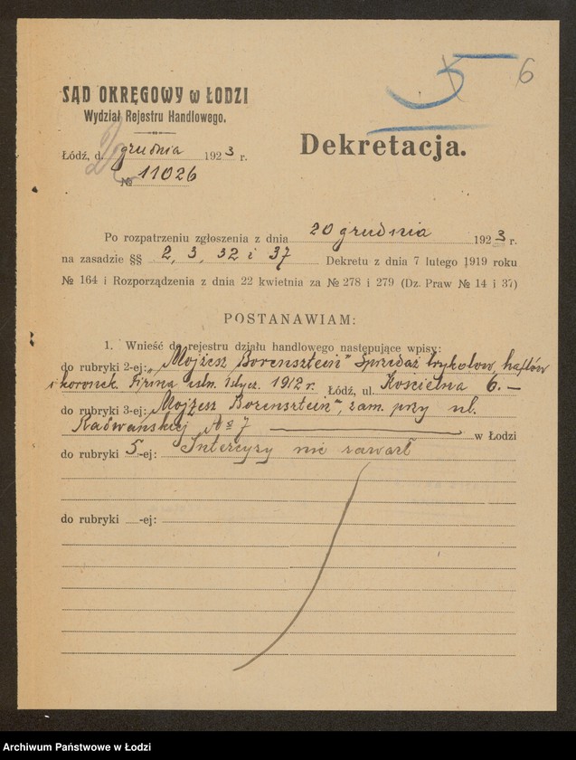Obraz 8 z jednostki "Mojżesz Borensztajn – sprzedaż trykotów, haftów, koronek"