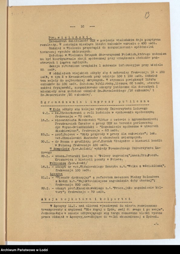 Obraz 16 z jednostki "[Sprawozdania miesięczne wojewody z ruchu zawodowego, społecznego i narodowościowego]"