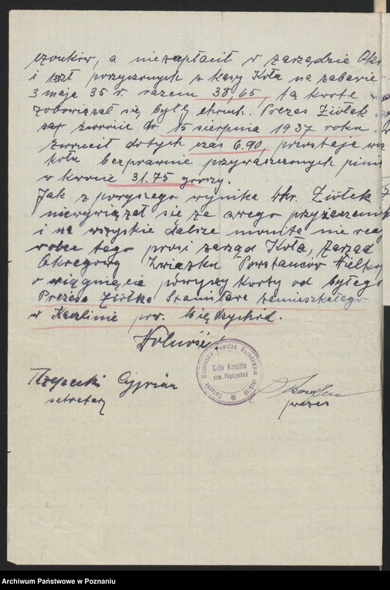 Obraz 17 z jednostki "Kaczlin, powiat Międzychód akta koła."