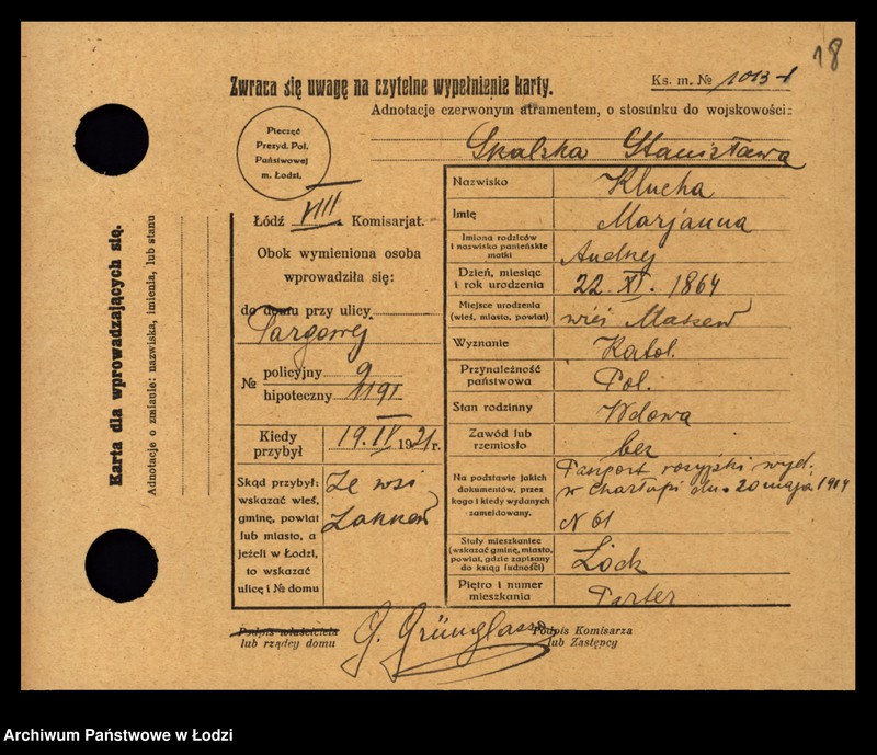 Obraz 20 z jednostki "[Spis ludności Łodzi] Kluka - Kmieć"