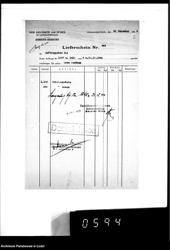 Obraz 6 z jednostki "[Dowody dostawy umundurowania dla intendentury wojskowej Berlin II]"