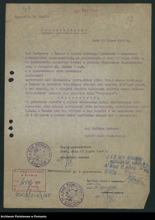 Obraz 13 z jednostki "Akta zbiorowe rejestracji stanu cywilnego do księgi urodzeń z roku 1907"