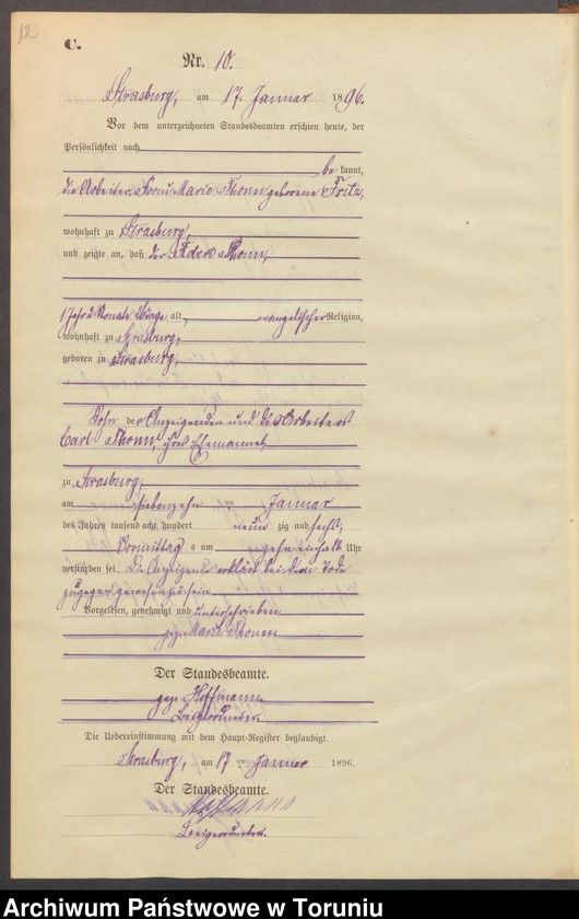 image.from.unit.number "Sterbe-Neben-Register Strasburg , Stadt für das Jahr 1896"