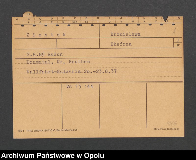 Obraz 3 z jednostki "[Zientek Bronislawa, ur. 2.8.1885 Radun]"