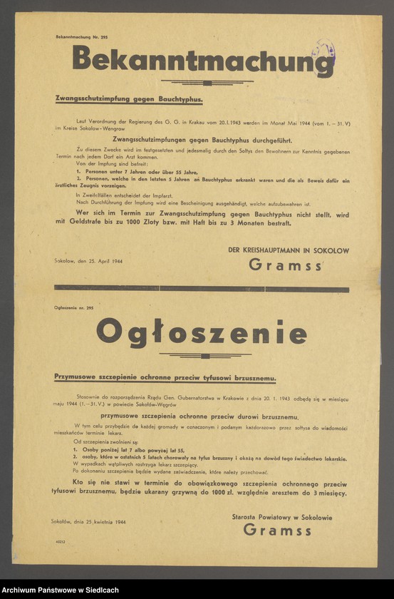 Obraz 12 z kolekcji "Afisze okupacyjne powiatu sokołowskiego 1939-1944.111"