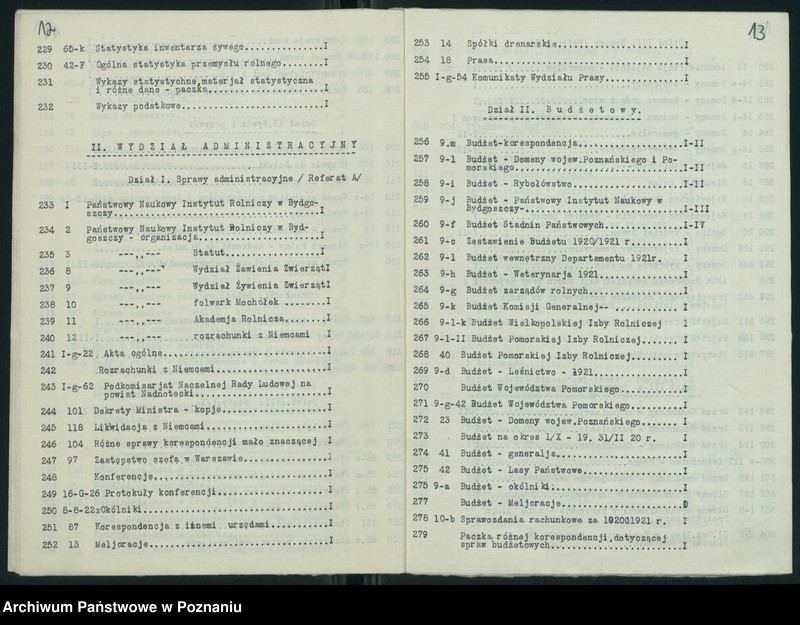 Obraz 10 z jednostki "Wykaz zdawczo-odbiorczy akt Departamentu Rolnictwa i Dóbr Państwowych byłego Ministerstwa byłej Dzielnicy Pruskiej przekazanych przez Ministerstwo Rolnictwa i R.R. do Archiwum Państwowego w Poznaniu. Tomów 878"