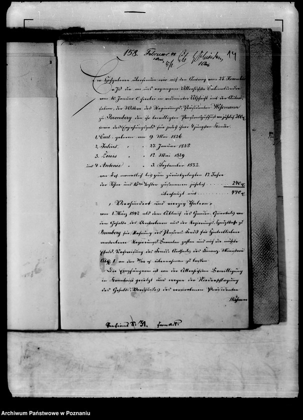 Obraz 19 z jednostki "Die der Witwe des verstorbenen Regierungspräsidenten Wissmann zu Bromberg bewilligte Pension und Kinderziehungsgelder."