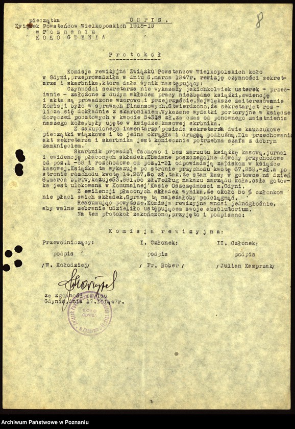 Obraz 11 z jednostki "Współdziałanie Zarządu Głównego Związku Powstańców Wielkopolskich z kołami: 1. Gdańsk. 2. Gdynia [1946-1948] 3. Gębice [1947] 4. Gniewkowo [1946] 5. Gniezno [1947] 6. Gorzów [1946-1947] 7. Grodzisk [1949] 8. Grudziądz [1947]"