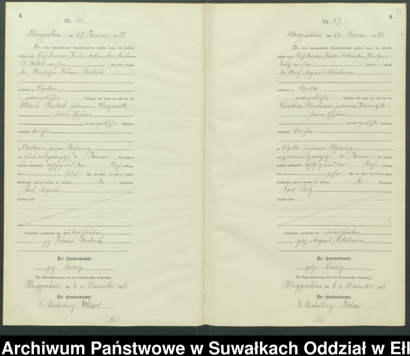image.from.unit.number "A1.Geburts-Register [Haupt-Register] Standesamt Marggrabowa Landbezirk vol. I No.1 bis 266"