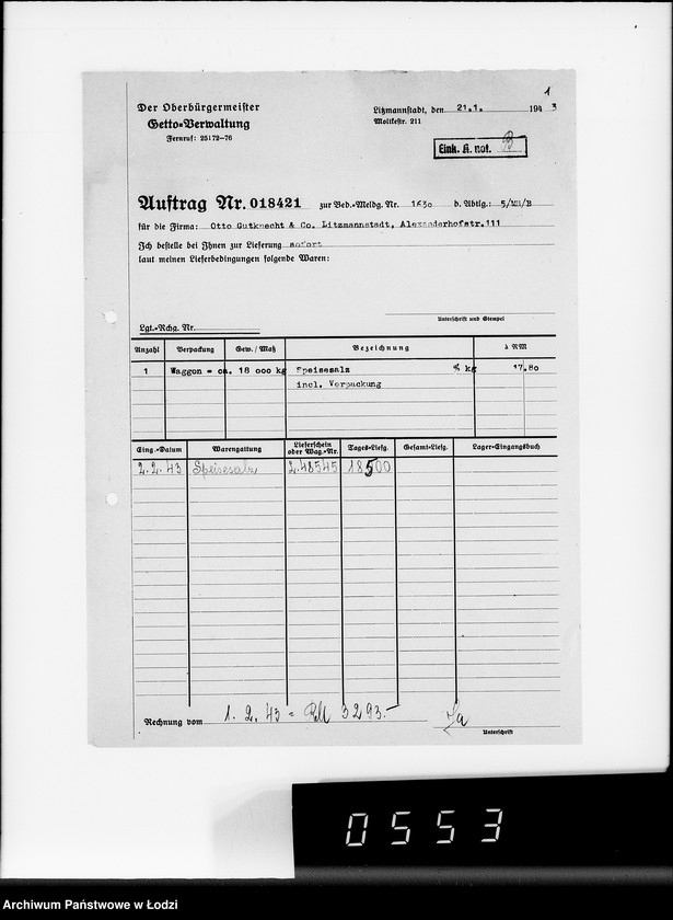 Obraz 5 z jednostki "Lebensmitteleinkauf. Aufträge, [Lieferscheinen und Rechnungen] 18421-18480"