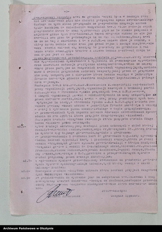 image.from.unit.number "Protokoły zebrań wyborczych /1951/, posiedzeń plenarnych, narad aktywu partyjnego, plany pracy, sprawozdania /1949-1954/ Komitetu Gminnego PZPR"