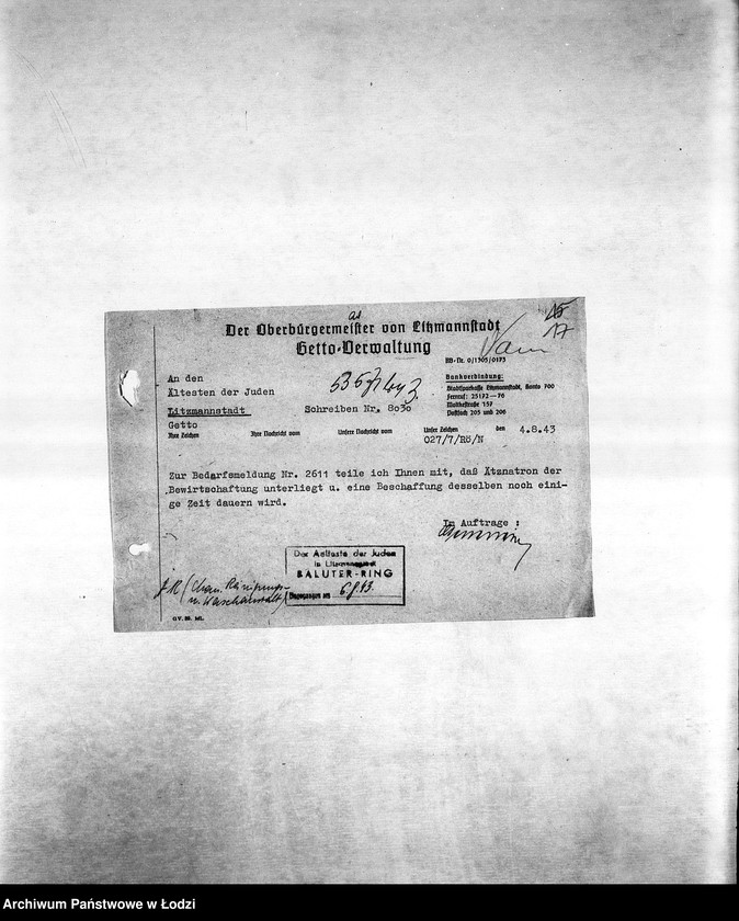 Obraz 20 z jednostki "Arbeitsressort R [Produkcja i zapotrzebowanie materiałów dla resortów pracy]"