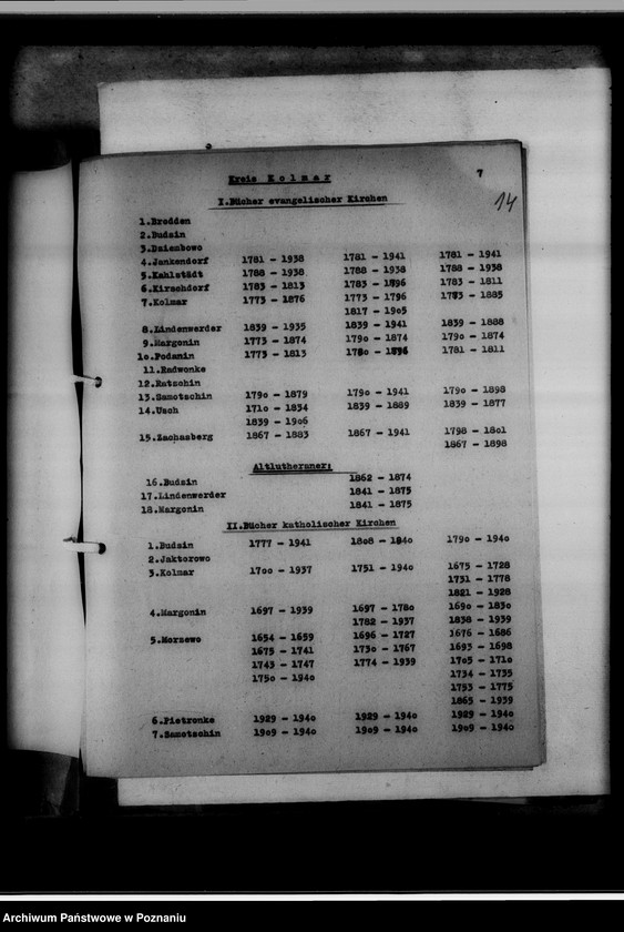 Obraz 18 z jednostki "Verzeichnis der Personenstandsregister. Generalregister. [Wykaz ksiąg kościelnych i stanu cywilnego w Urzędach do Spraw Genealogicznych na terenie tak zwanego Kraju Warty]"