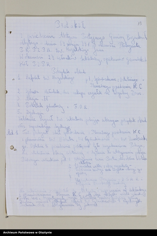 image.from.unit.number "Protokoły zebrań wyborczych i walnych zebrań członków /1951/, posiedzeń plenarnych ,egzekutywy, narad aktywu partyjnego, sprawozdania, ankiety sprawozdawcze /1949-1954/ Komitetu Gminnego PZPR"