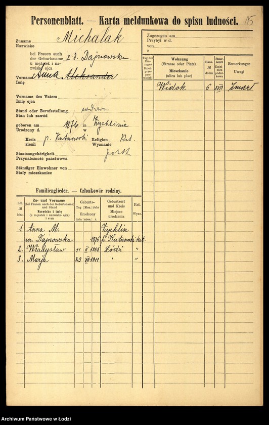 Obraz 17 z jednostki "[Spis ludności Łodzi] Michalak"