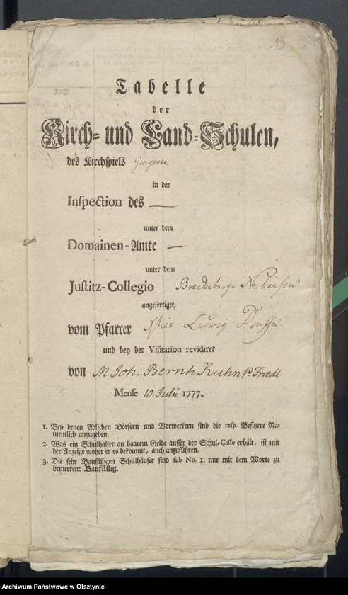 image.from.unit.number "Tabelle der Kirch- und Land-Schulen des Kirchspiel Georgenau"