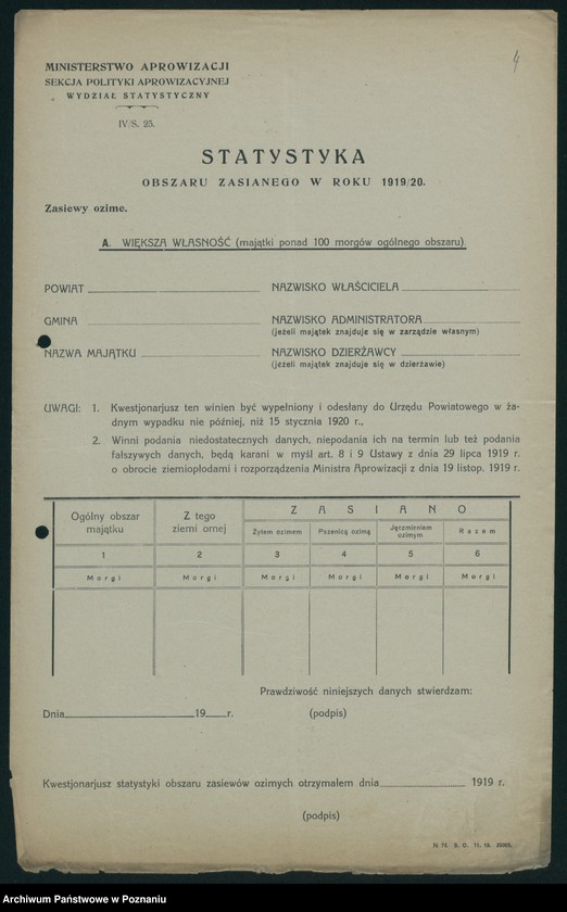 Obraz 6 z jednostki "[Koresponencja dotycząca statystyki produkcji rolnej - zasiewów ozimych w latach 1919-1920]"