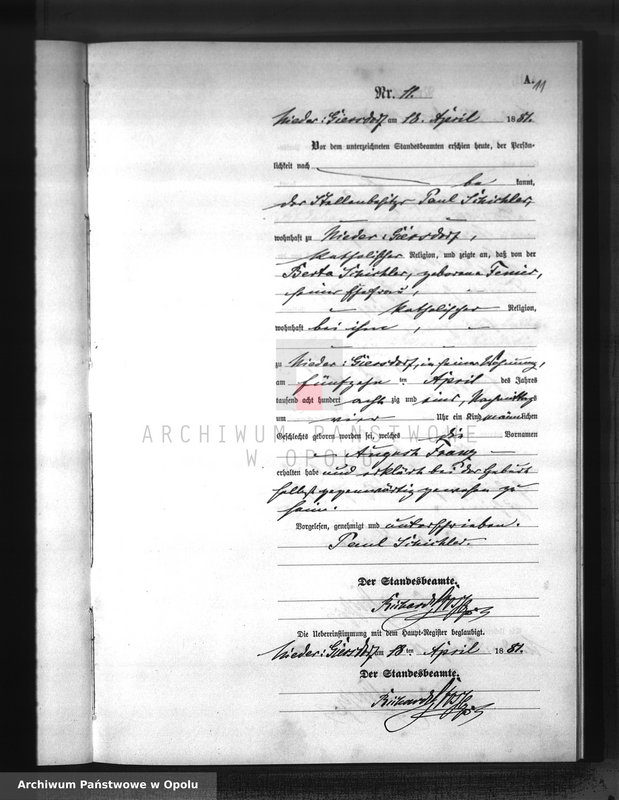 Obraz 14 z jednostki "Geburts-Neben-Register Standesamts Hohen-Giersdorf pro 1881"