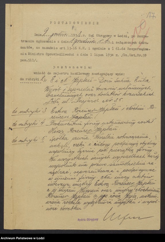 Obraz 19 z jednostki "Dom Sukna Enka- Estera Rozencer Kapłan, Noechim Rozencer Kapłan- wyrób i sprzedaż towarów wełnianych i bawełnianych oraz dodatków krawieckich"