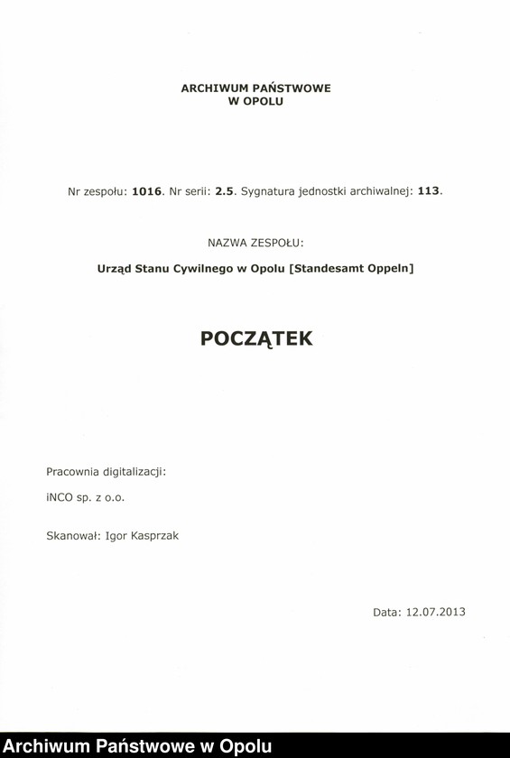 Obraz 1 z jednostki "Urząd Stanu Cywilnego w Opolu 1876 Rejestr zgonów Księga Miejscowa Nr 1 do 423"