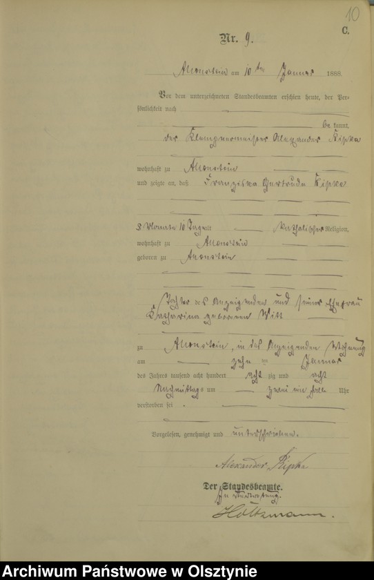 image.from.unit.number "Sterbe-Haupt-Register Tom I,2.01.1888 - 29.10.1888Nr 1 - 307"