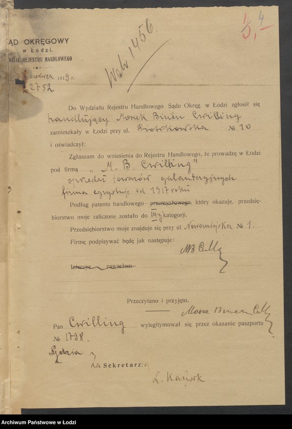 Obraz 6 z jednostki "Moszek Binen Zwilling - sprzedaż towarów manufakturowych"