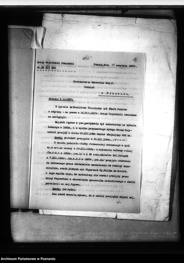 Obraz 20 z jednostki "Franciszka Maćkowiaka c/a Skarb Państwa odprawa z art. 44 Pępowo powiatu gostyńskiego"