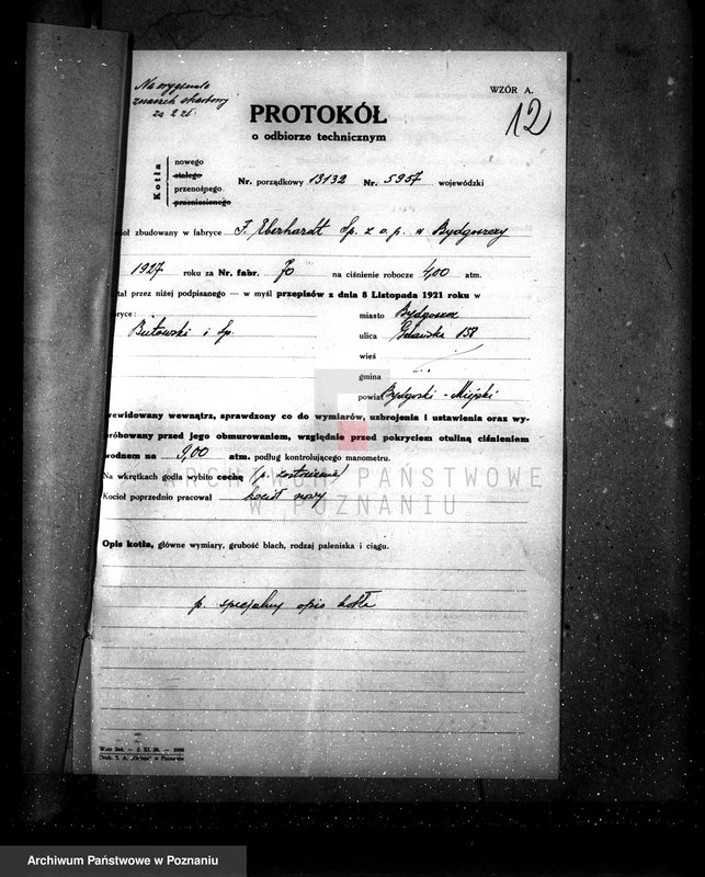 Obraz 16 z jednostki "Zakład Wulkanizacyjny Butowskiego i Ska w Bydgoszczy - nr woj. kotła 5957"