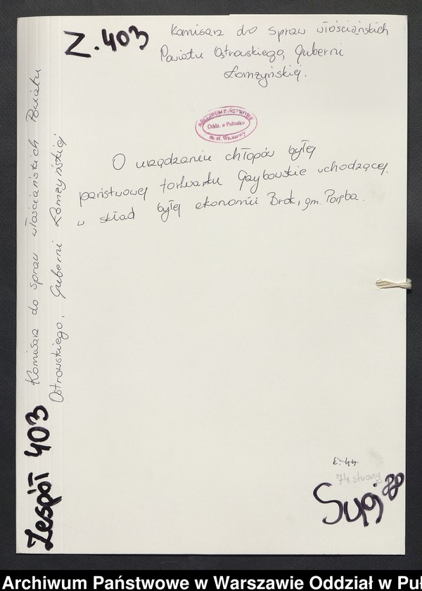 image.from.unit.number "O urządzaniu chłopów byłej państwowej folwarku Grzybowskie wchodzącej w skład byłej ekonomii Brok, gm.Poręba"