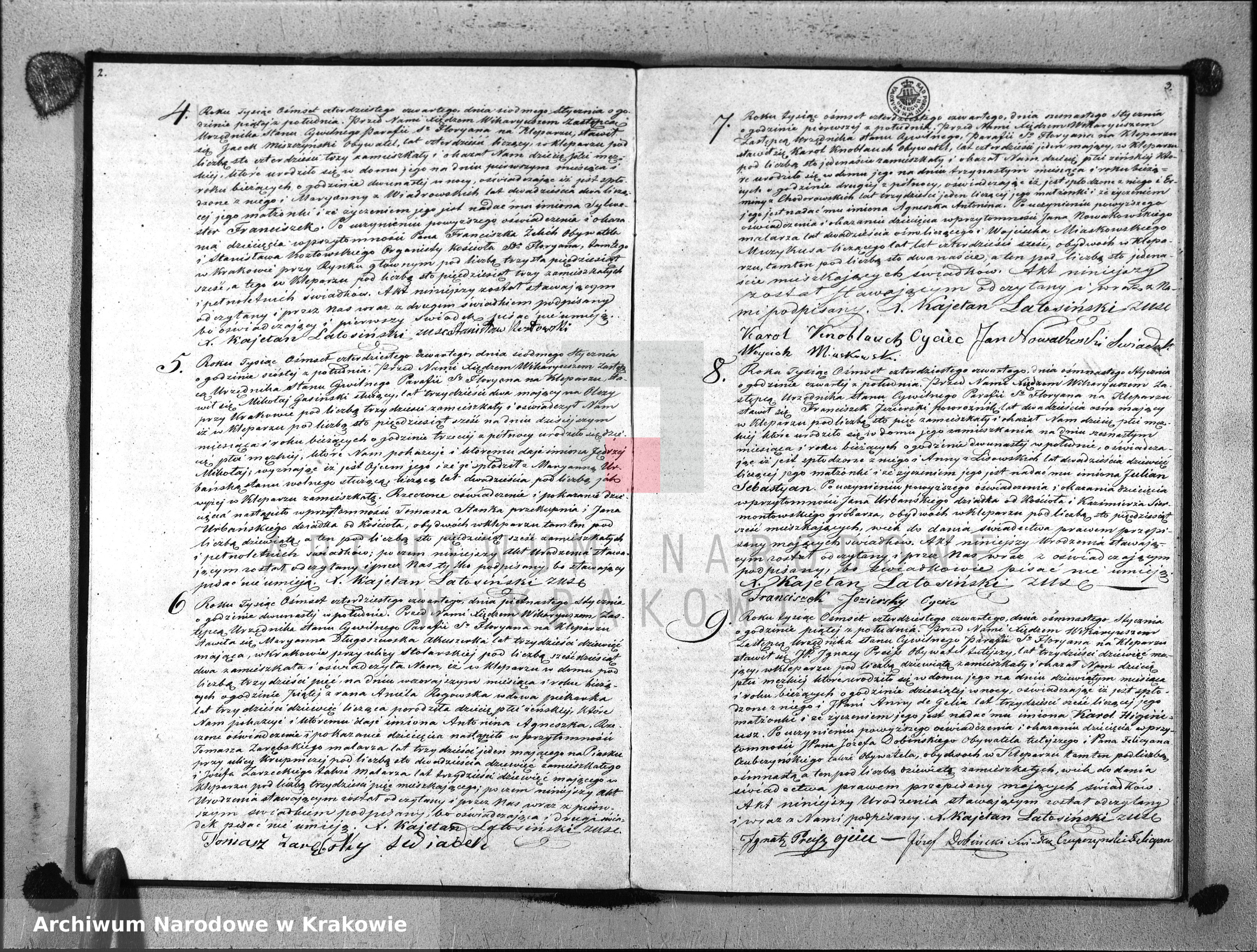 Skan z jednostki: Księga Aktów Urodzenia i Uznania dla Parafii So Floryana na Klaparzu na Rok 1844. sporządzona