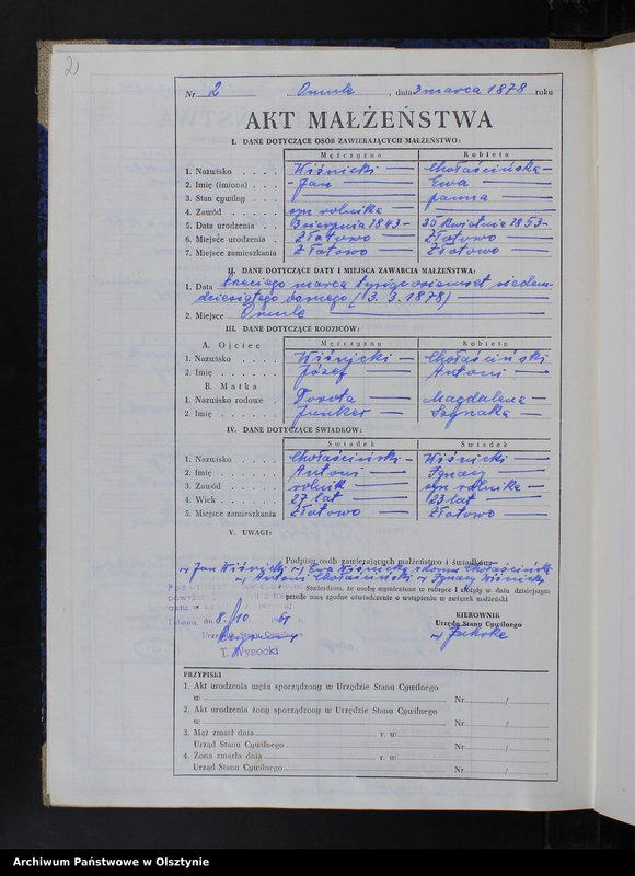 Obraz 4 z jednostki "Księga małżeństw Nr 1 - 12,1 - 9,1 - 15,1 - 12,1 - 17 i 1 - 15 /brak lat 1880 - 1882/ /przepisana w języku polskim z oryginału niemieckiego w dniach 8.10.-11.10.1961/"