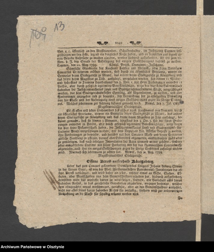 image.from.unit.number "Administrations Rechnung über des Stolterfothsche Legaten Capital und derer Intereßen deßen Einnahme und Ausgabe zu Pobethen von Michael 1788 bis dahin 1789"