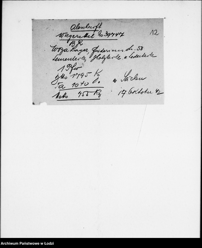 Obraz 15 z jednostki "Judenlieferscheine über ausgelieferte Trennarbeiten"