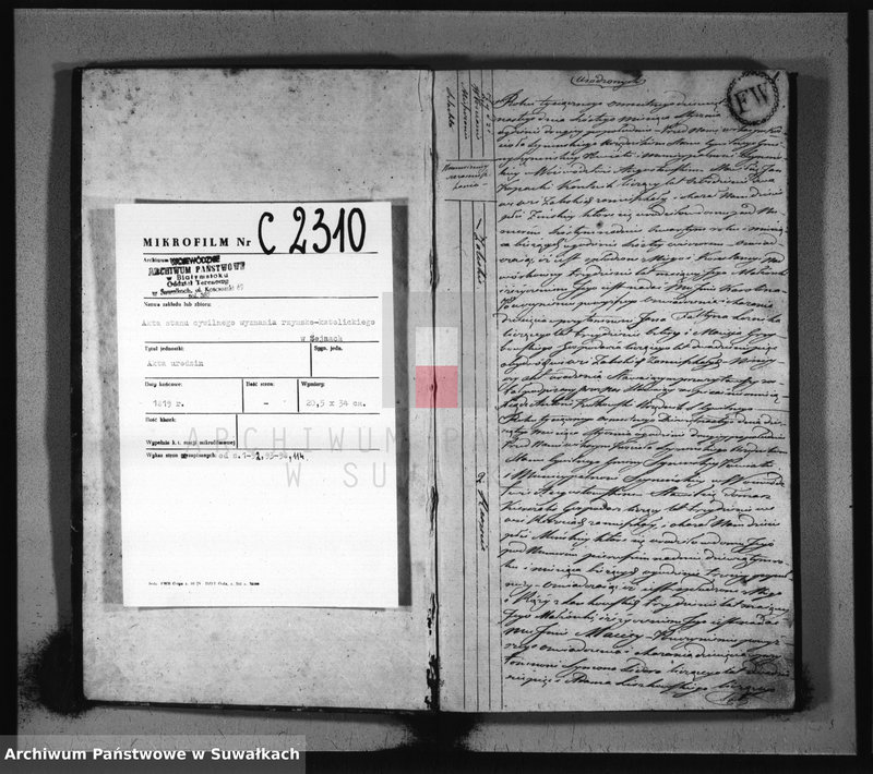 image.from.unit.number "Akta urodzonych stanu cywilnego gminy seyneńskiey od 1-go stycznia 1819 roku."