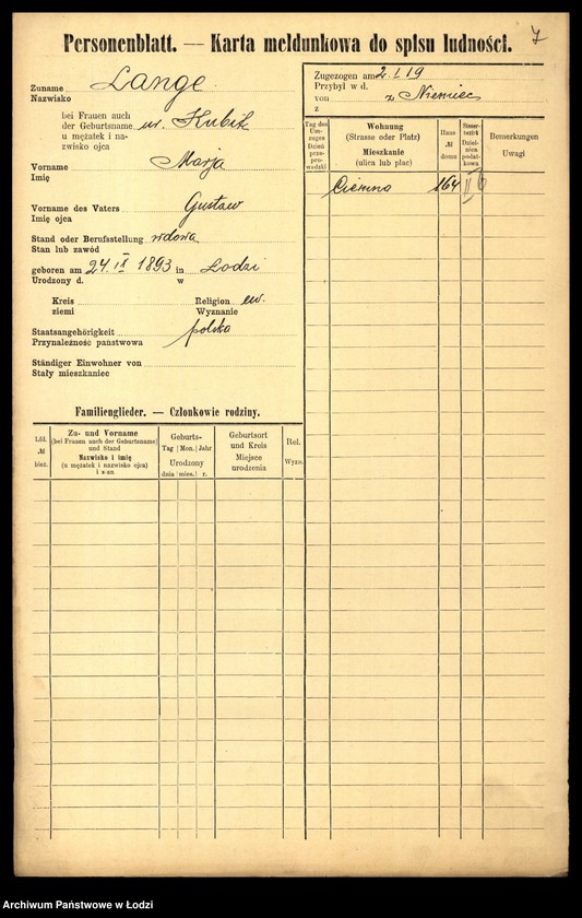 Obraz 9 z jednostki "[Spis ludności Łodzi] Lange - Langner"