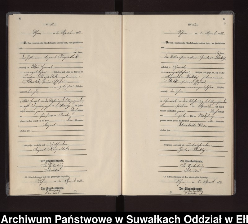 Obraz 11 z jednostki "Geburts-Neben-Register des Königlichen Preussischen Standes-Amtes Gneist Kreis Loetzen"