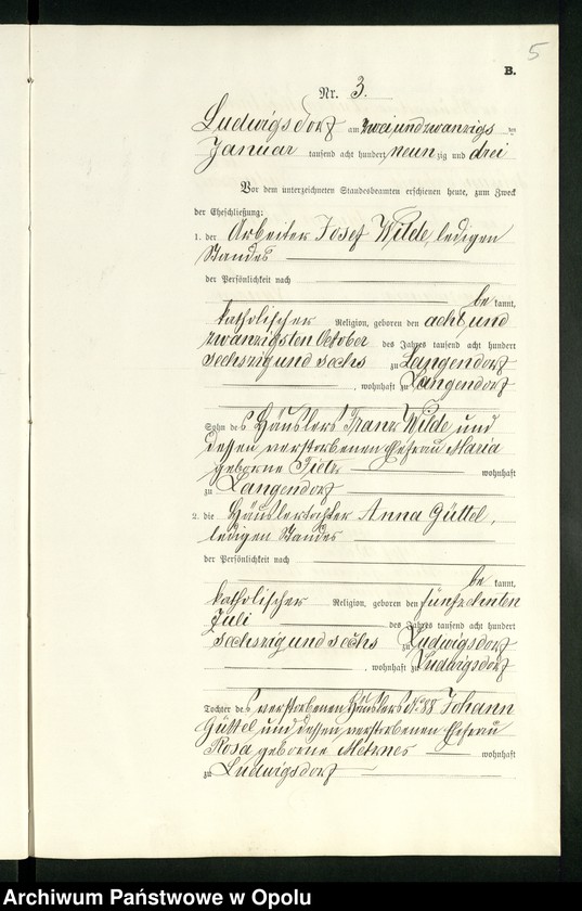 Obraz 9 z jednostki "Heiraths-Neben-Register des Standesamts Ludwigsdorf pro 1893"