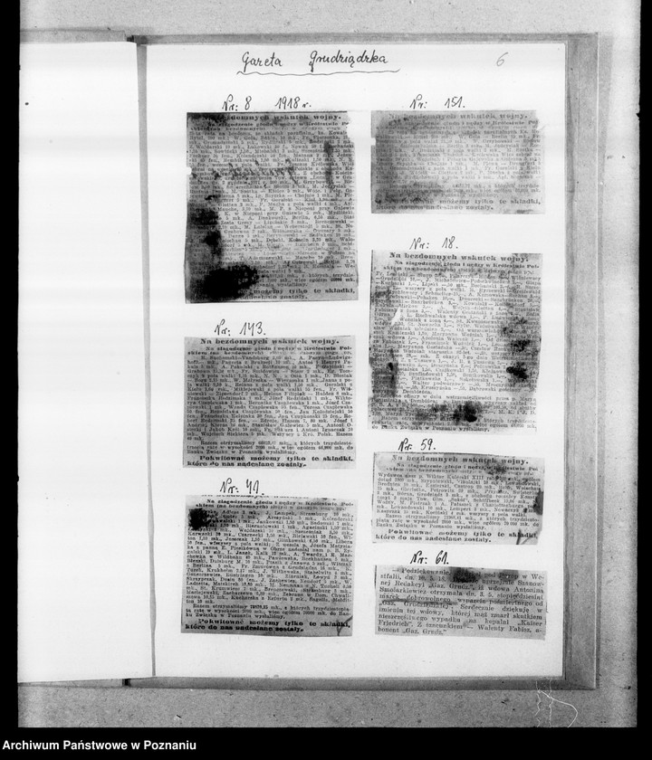 Obraz 10 z jednostki "Podziękowania za pomoc materialną dla uchodźców wojennych z Królestwa Polskiego [wycinki prasowe z "Gazety Grudziądzkiej" i "Gazety Gdańskiej"]"