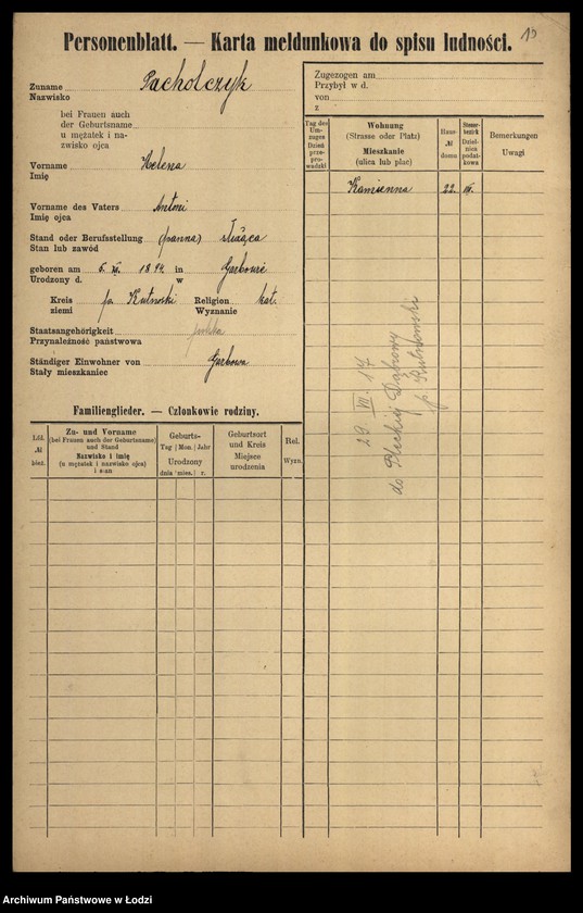 Obraz 12 z jednostki "[Spis ludności Łodzi] Pacholczyk-Pająkowski"