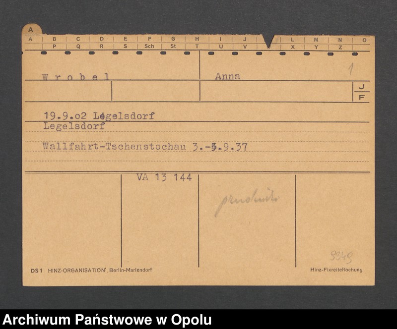Obraz 3 z jednostki "[Wrobel Anna, ur. 19.9.1902 Legelsdorf]"