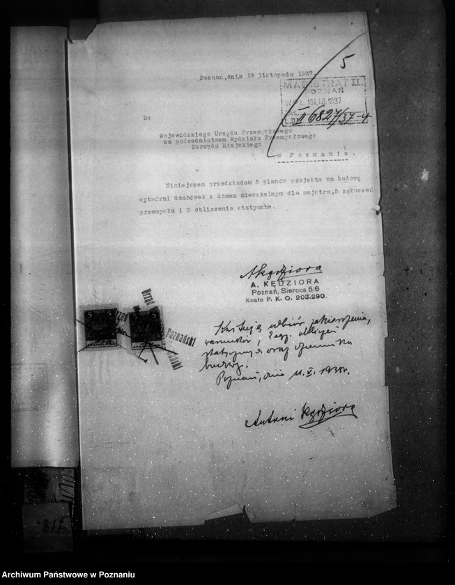 image.from.unit.number "Zatwierdzenie zakładu przemysłowego /wytwórni dachówek/ Firmy Kędziora na Ratajach"