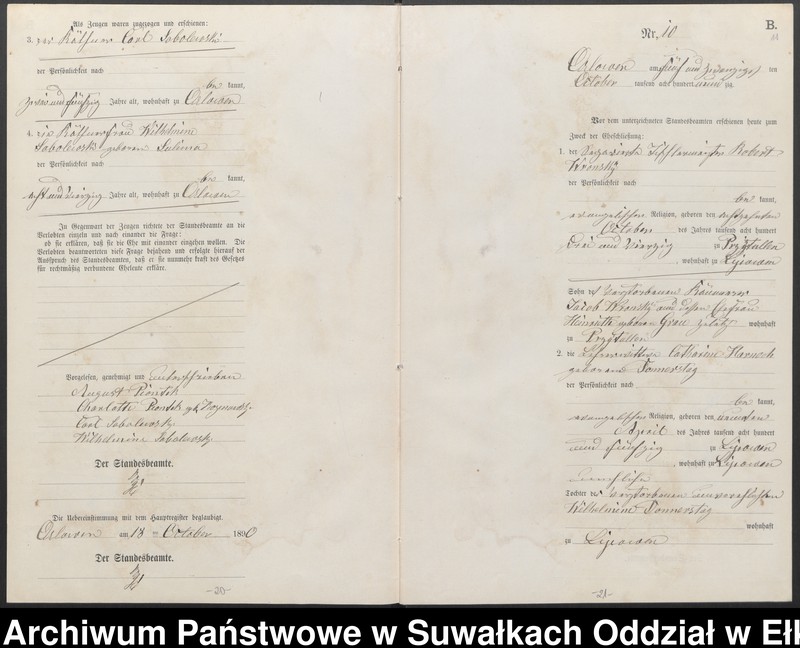 image.from.unit.number "Heiraths-Neben-Register des Preussischen Standes-Amtes Orlowen Kreis Loetzen für das Jahr 1890"