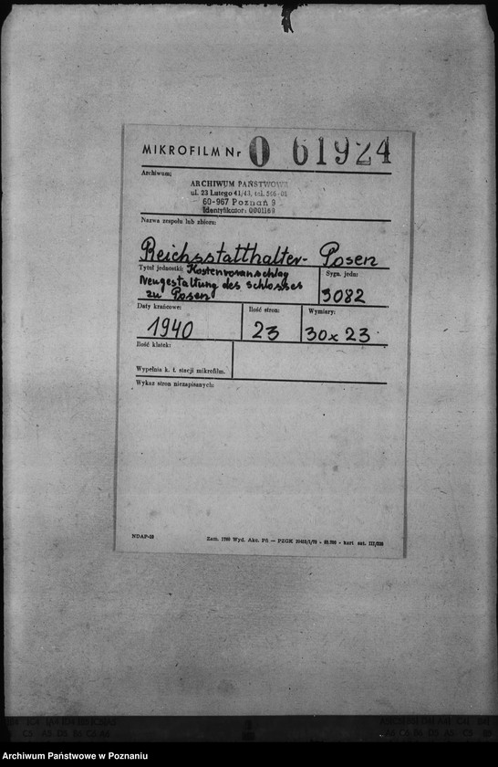 Obraz 2 z jednostki "Kostenvoranschlag. Neugestaltung des Schlosses zu Posen"