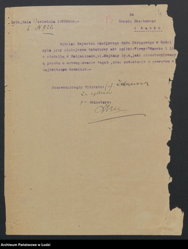 Obraz 6 z jednostki "Firma "Pabjanka" Maroko i Lipski - prowadzenie farbiarni i wykańczalni"