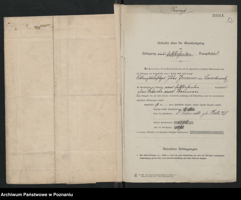 image.from.unit.number "Acta betreffen Konzessionierung eines feststehenden Dampfkessels zum Brennereibetrieb des Rittergutsbesitzers Iowanne in Lenartowitz"