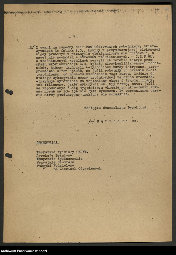 Obraz 8 z jednostki "Zarządzenia Generalnego Dyrektora Centralnego Zarządu Przemysłu Włókienniczego"