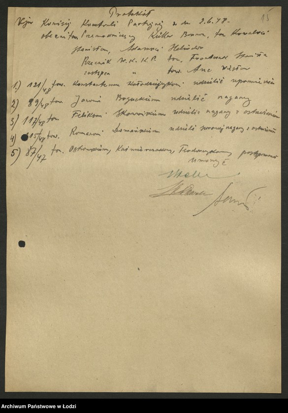 Obraz 16 z jednostki "Protokoły posiedzeń [Wojewódzkiej Komisji Kontroli Partyjnej wraz załącznikami]"