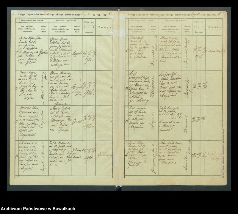 image.from.unit.number "Księga do zapis. zapowiedzi przedślubnych wyzn. mojżeszowego w m. Augustowie, r. 1926, 1927, 1928, 1929, 1930, 1931, 1932-1935 [1936]"