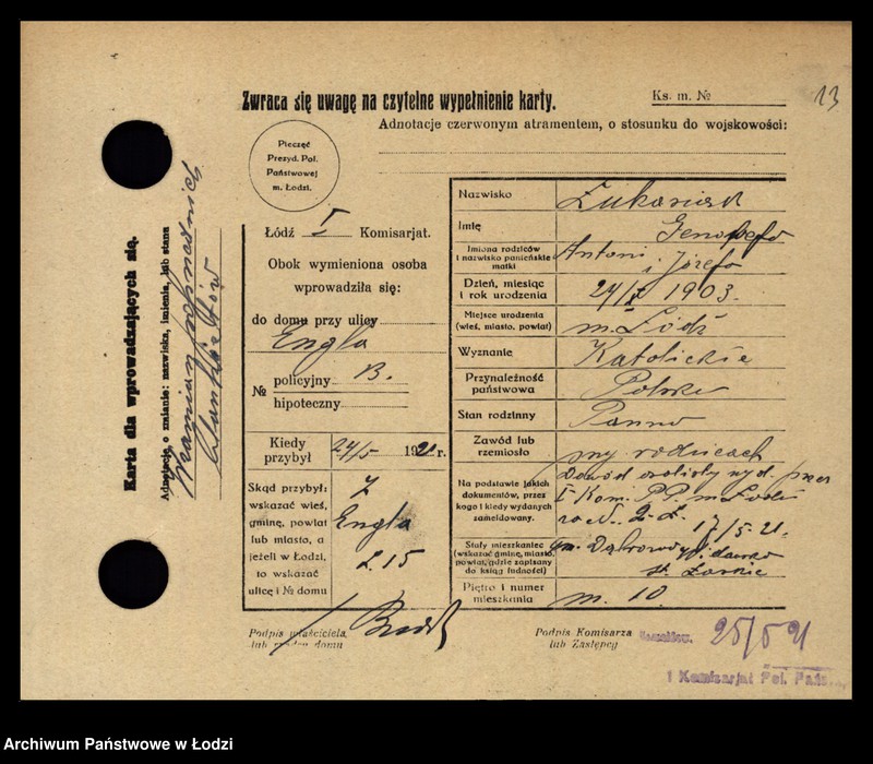 Obraz 15 z jednostki "[Spis ludności Łodzi] Łukasiewicz - Luński"