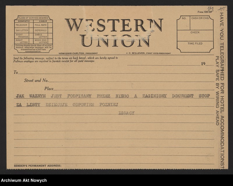 image.from.unit.number "Orłowski Józef; Załączniki: 1) wycinki prasowe; 2) "Copies of grutings to mr. Paderewski", II 1928 r. (maszynopis); 3) list J. Orłowskiego do Ernesta Gorwers